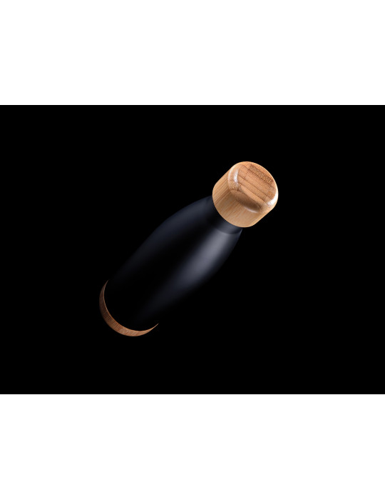 Gourde isotherme 520 ml en acier et bambou personnalisable