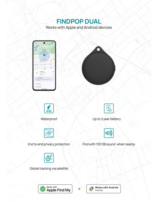 Géolocaliseur en plastique recyclé RCS IPX5 Findpop Dual personnalisable