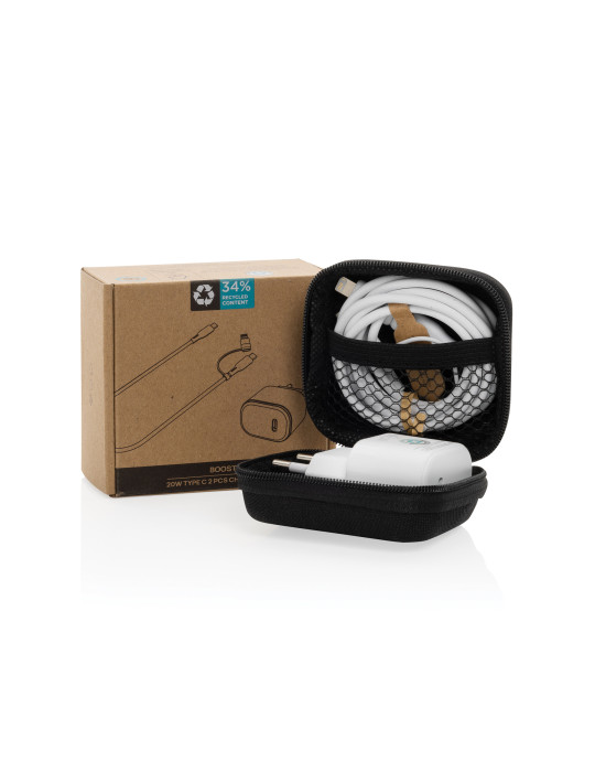 Set câble et chargeur 20W en PET recyclé RCS Boost personnalisable
