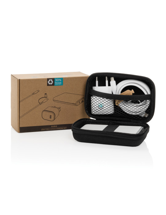 Set batterie câble et chargeur 20W en PET recyclé RCS Surge personnalisable