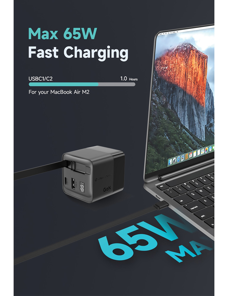Chargeur 65W GaN avec câble Urban Vitamin Mendocino personnalisable