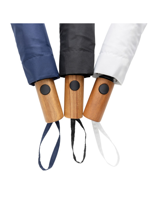 Mini parapluie Kaycey 21 pouces poignée acacia AWARE personnalisable