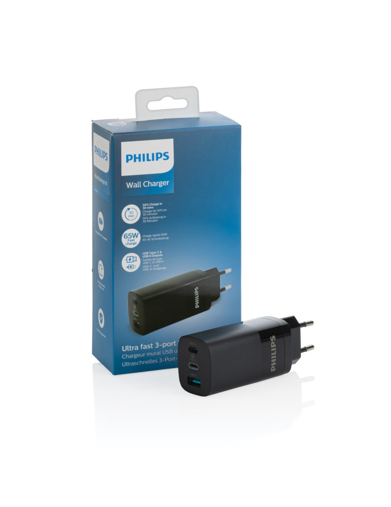 Chargeur mural USB 3 ports PD ultra-rapide Philips 65 W personnalisable