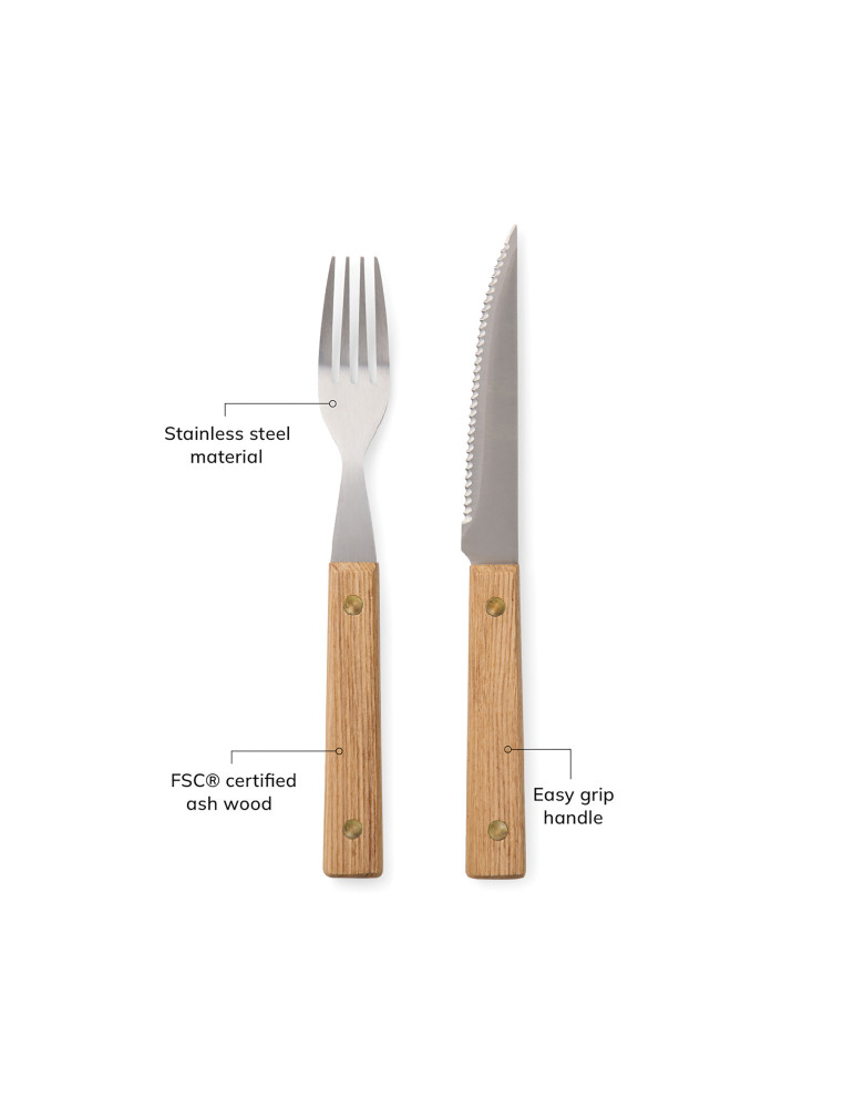 Set de huit couverts Vinga Paso inox et frêne FSC personnalisable