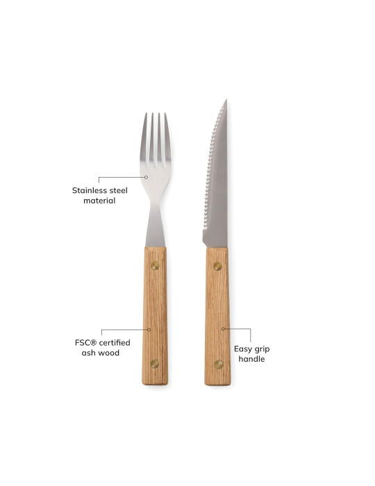 Set de huit couverts Vinga Paso inox et frêne FSC personnalisable