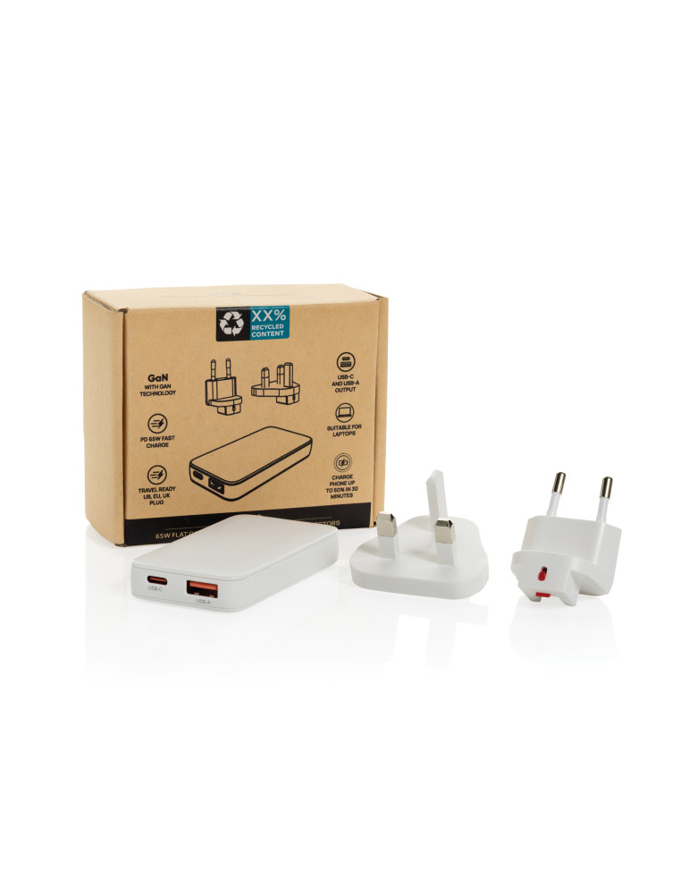 Chargeur plat 65W GAN avec connecteurs universels Fluxo RCS personnalisable