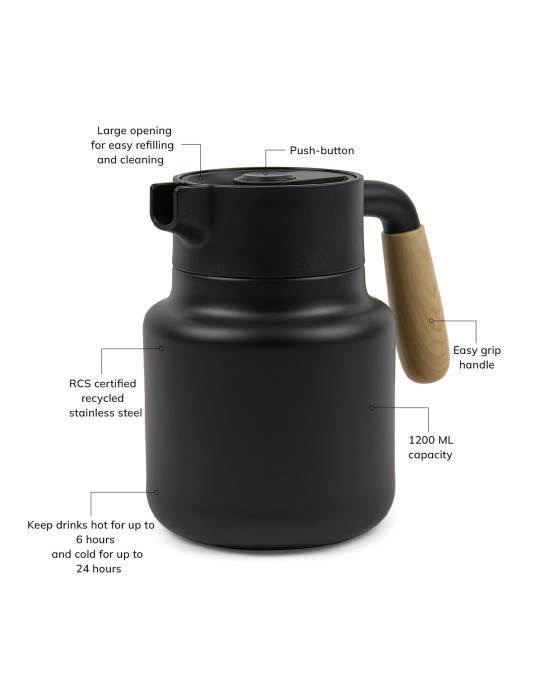 Pichet isotherme Vinga Arbe 1,2 litre acier recyclé RCS personnalisable