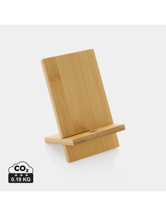 Support téléphone en bambou dans une boîte kraft personnalisable