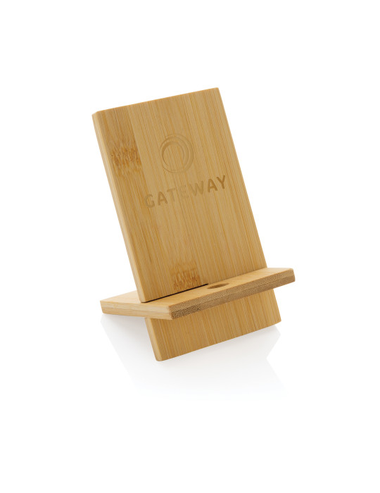 Support téléphone en bambou dans une boîte kraft personnalisable