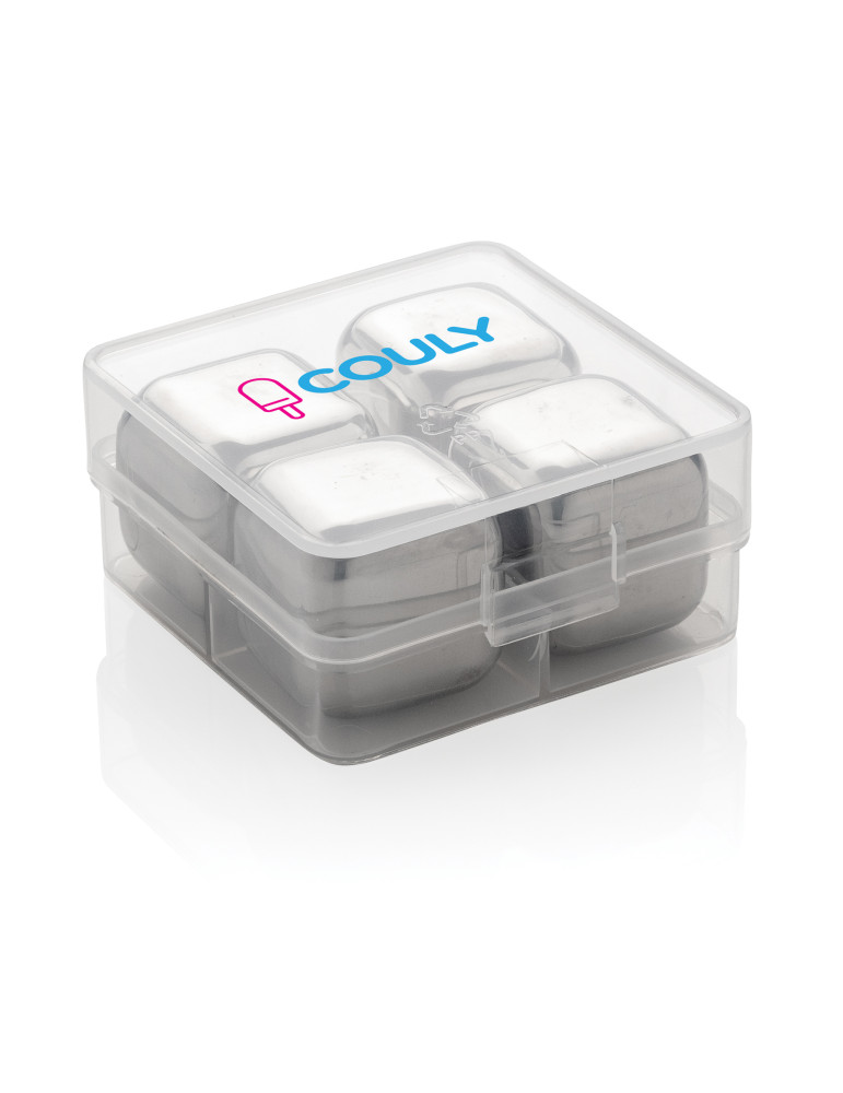 Lot de quatre glaçons réutilisables en acier inoxydable personnalisable