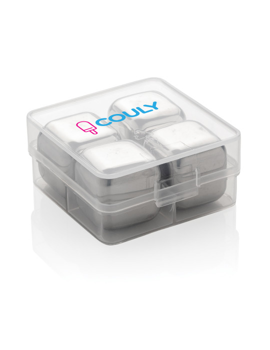 Lot de quatre glaçons réutilisables en acier inoxydable personnalisable