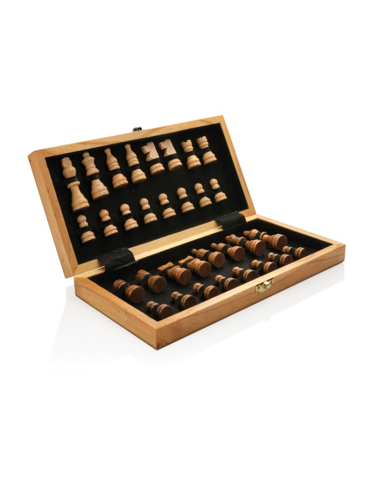 Jeu d’échecs pliable en bois de pin FSC personnalisable