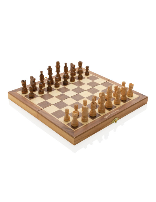 Jeu d’échecs pliable en bois de pin FSC personnalisable