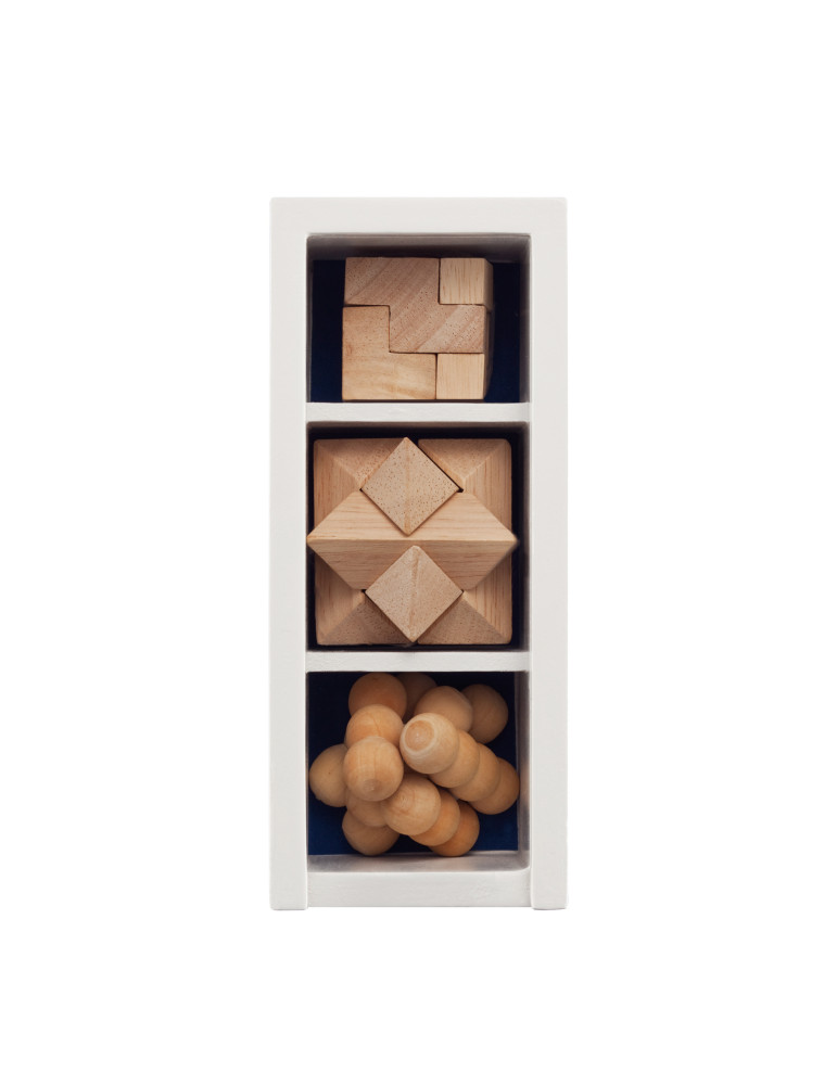 Coffret de trois casse-têtes en bois FSC personnalisable