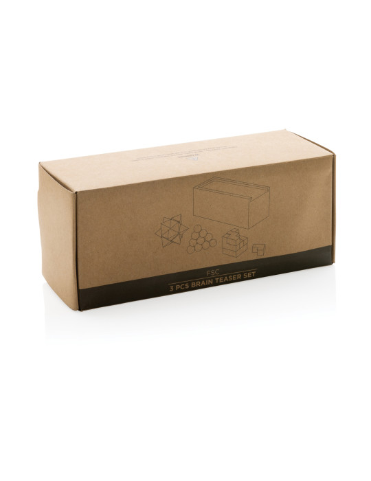 Coffret de trois casse-têtes en bois FSC personnalisable