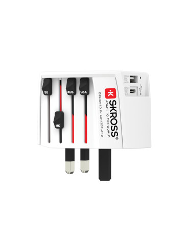Adaptateur SKROSS MUV deux pôles avec USB et USB-C personnalisable 2