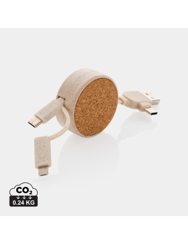 Câble rétractable 6 en 1 en liège et fibre de paille personnalisable