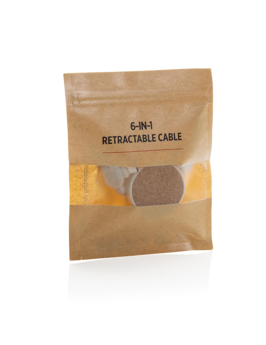 Câble rétractable 6 en 1 en liège et fibre de paille personnalisable