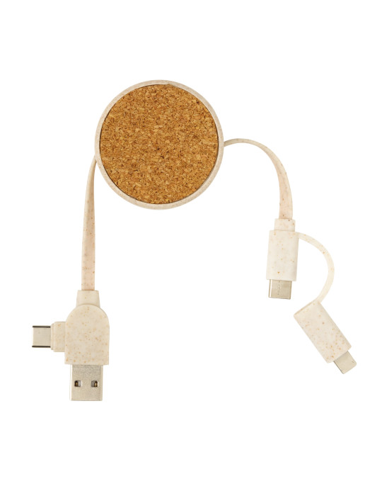 Câble rétractable 6 en 1 en liège et fibre de paille personnalisable