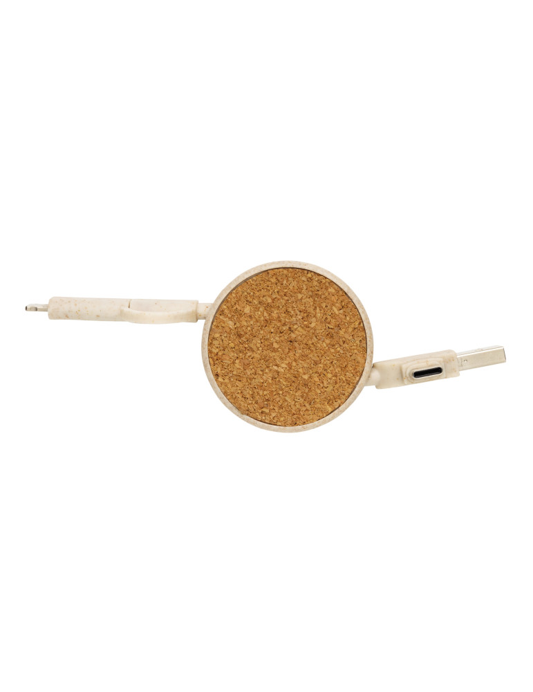 Câble rétractable 6 en 1 en liège et fibre de paille personnalisable