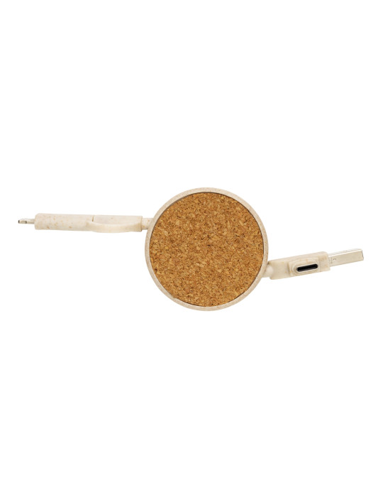 Câble rétractable 6 en 1 en liège et fibre de paille personnalisable