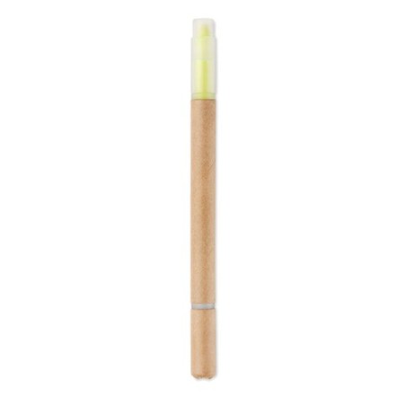 Surligneur Éco-responsable et Multifonctionnel 2 en 1 - DUO PAPER Matières : polypropylène (PP) Couleurs : jaune personnalisable