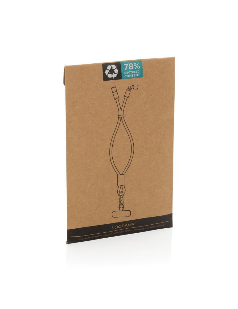 Bracelet téléphone avec câble 60W en rPET RCS LoopAmp personnalisable