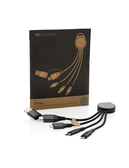 Câble de chargement 6-en-1 en aluminium recyclé RCS Terra personnalisable