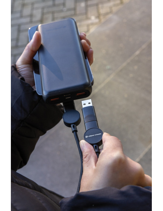 Câble Oakland 6-in-1 à charge 45W en plastique recyclé RCS Urban Vitamin personnalisable