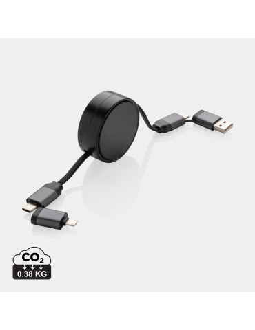 Câble 60W rétractable 6 en 1 en aluminium recyclé Terra RCS personnalisable