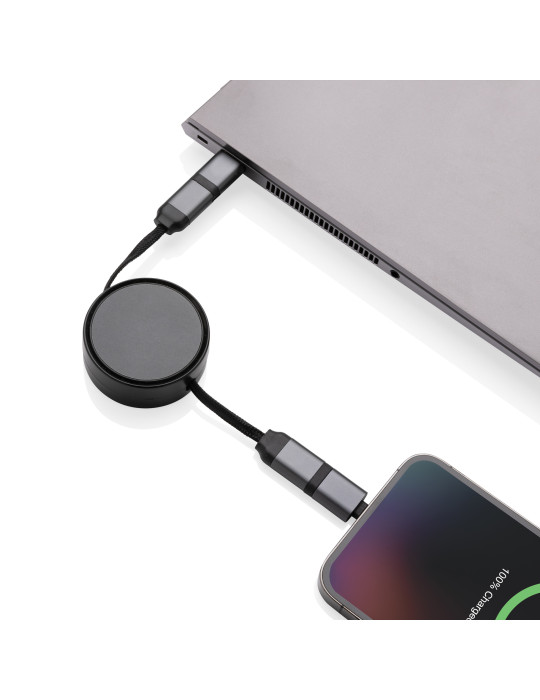 Câble 60W rétractable 6 en 1 en aluminium recyclé Terra RCS personnalisable