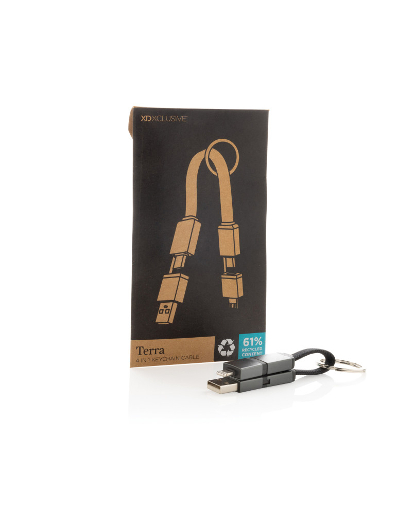 Câble de charge rapide 4 en 1 60W en aluminium recyclé Terra personnalisable