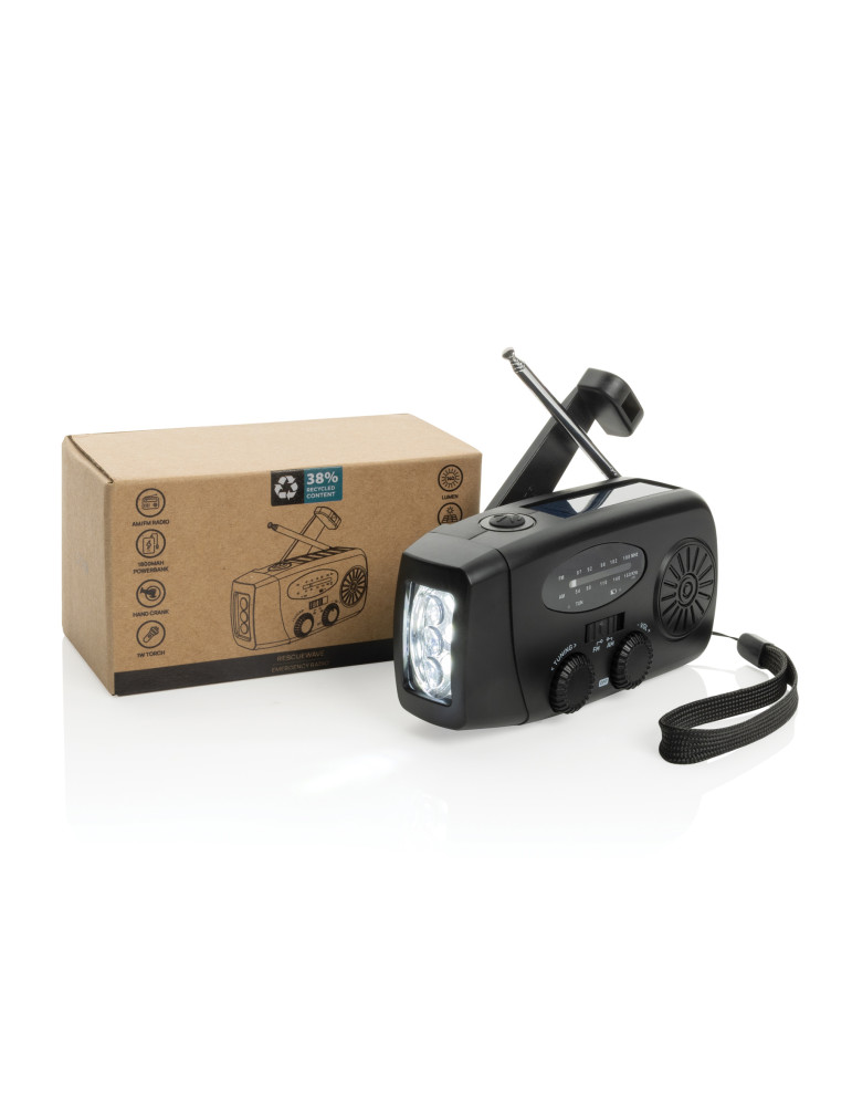 Radio RescueWave à manivelle et lampe RCS personnalisable