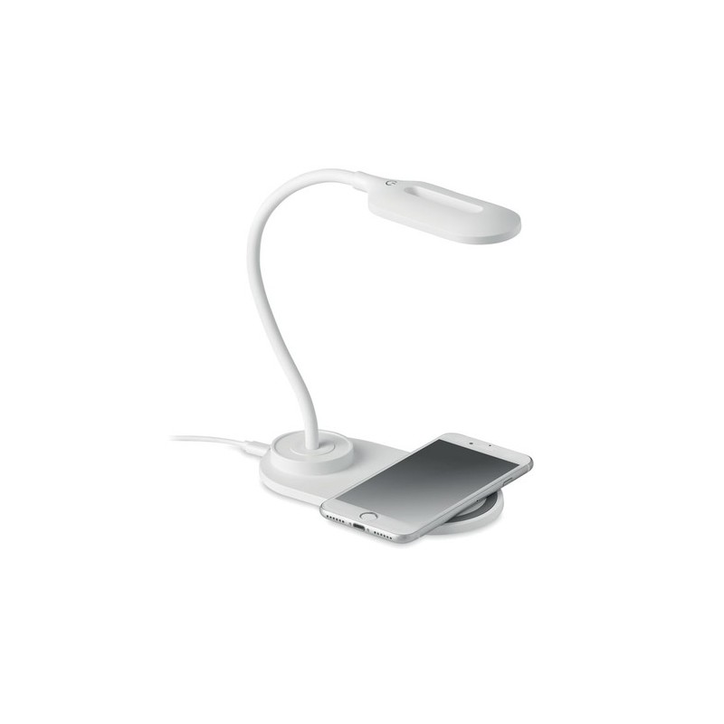 Lampe de bureau  et chargeur haute technologie SATURN Matières : ABS Couleurs : blanc personnalisable avec votre logo