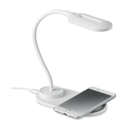 Lampe de bureau  et chargeur haute technologie SATURN Matières : ABS Couleurs : blanc personnalisable avec votre logo