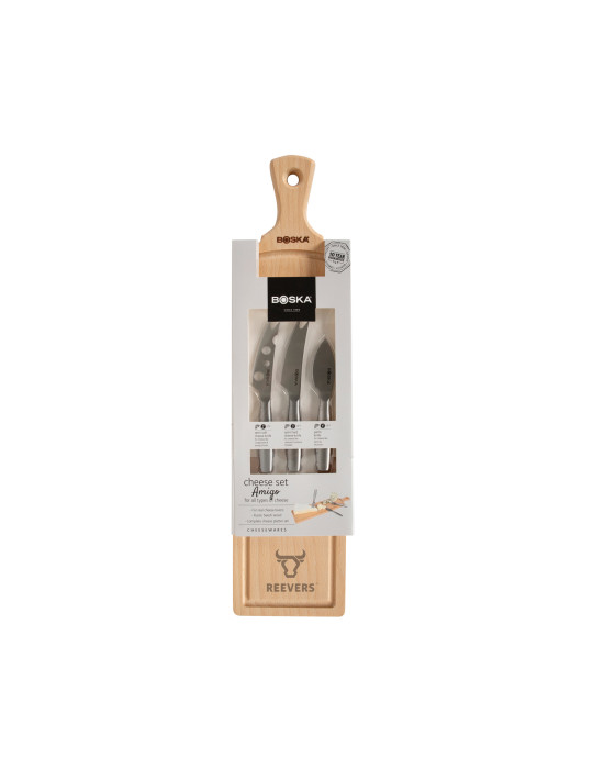 Set fromage BOSKA Amigo avec planche et trois couteaux personnalisable
