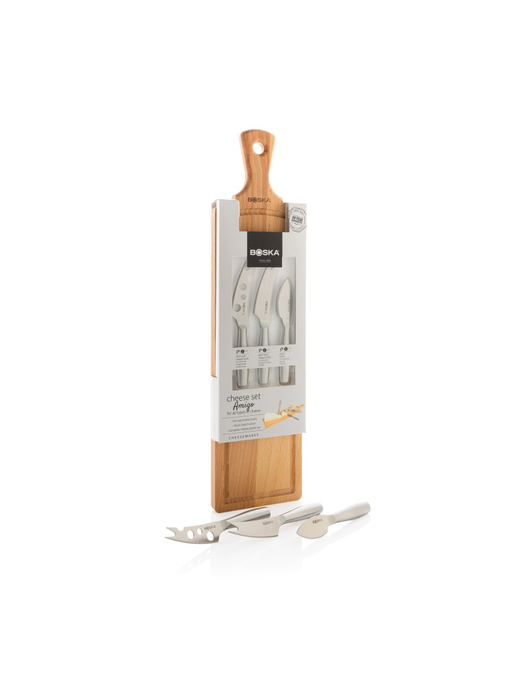 Set fromage BOSKA Amigo avec planche et trois couteaux personnalisable