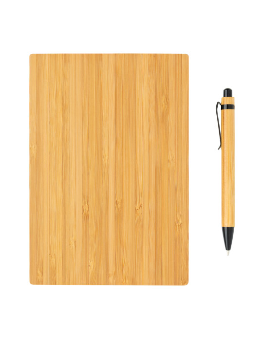 Coffret carnet A5 et stylo en bambou personnalisable