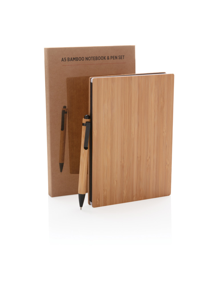 Coffret carnet A5 et stylo en bambou personnalisable