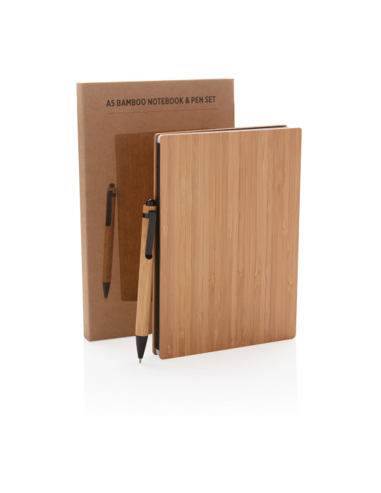 Coffret carnet A5 et stylo en bambou personnalisable