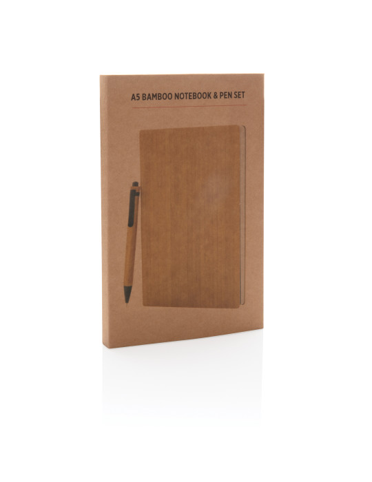 Coffret carnet A5 et stylo en bambou personnalisable