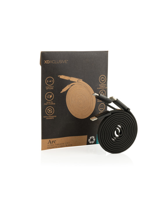 Câble magnétique 60W 2 en 1 Arc en PET RCS personnalisable