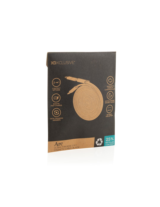 Câble magnétique 60W 2 en 1 Arc en PET RCS personnalisable
