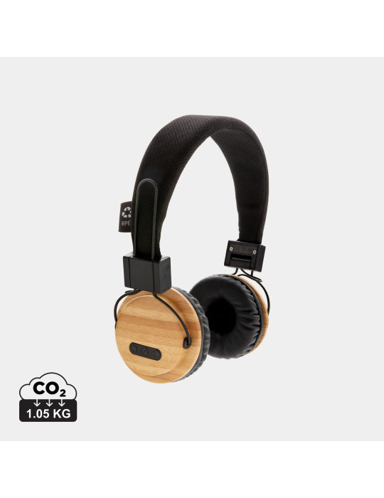 Casque sans fil à détails bambou et microphone personnalisable