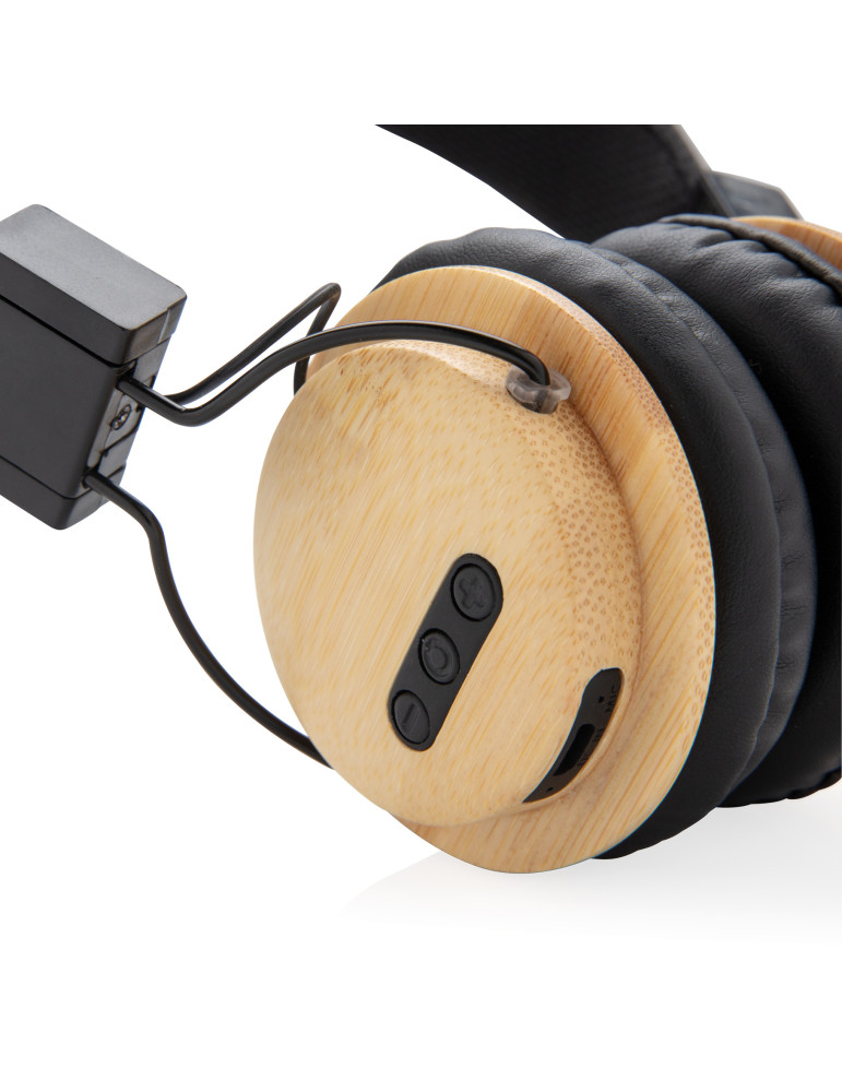 Casque sans fil à détails bambou et microphone personnalisable