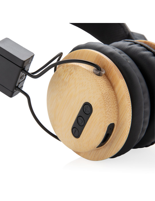 Casque sans fil à détails bambou et microphone personnalisable