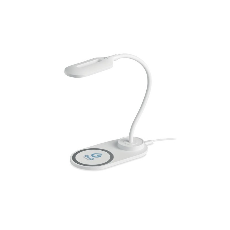 Lampe de bureau  et chargeur haute technologie SATURN Matières : ABS Couleurs : blanc cadeau entreprise pas cher