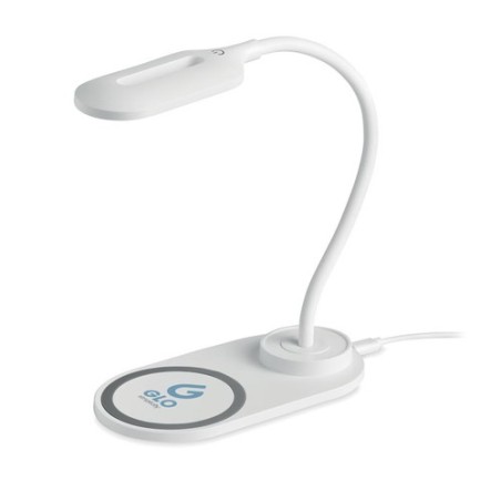 Lampe de bureau  et chargeur haute technologie SATURN Matières : ABS Couleurs : blanc cadeau entreprise pas cher
