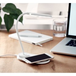 Lampe de bureau  et chargeur haute technologie SATURN Matières : ABS Couleurs : blanc goodies publicitaire événementiel