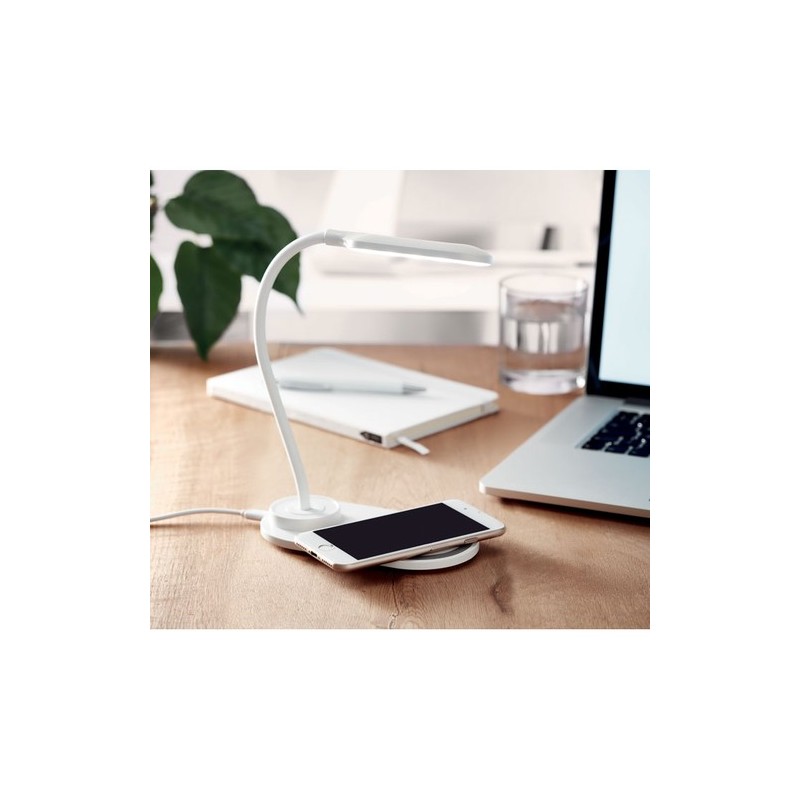 Lampe de bureau  et chargeur haute technologie SATURN Matières : ABS Couleurs : blanc goodies publicitaire événementiel